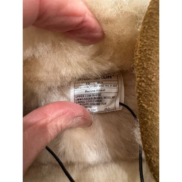 Staheekum Recline Men's Moccasin Slippers Beige Shearling Lined Size 10 - Picture 5 of 5